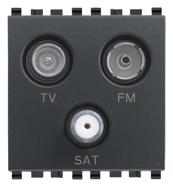 Presa coassiale TV-FM-SAT diretta 3 uscite 5-2400 MHz grigio 2 moduli