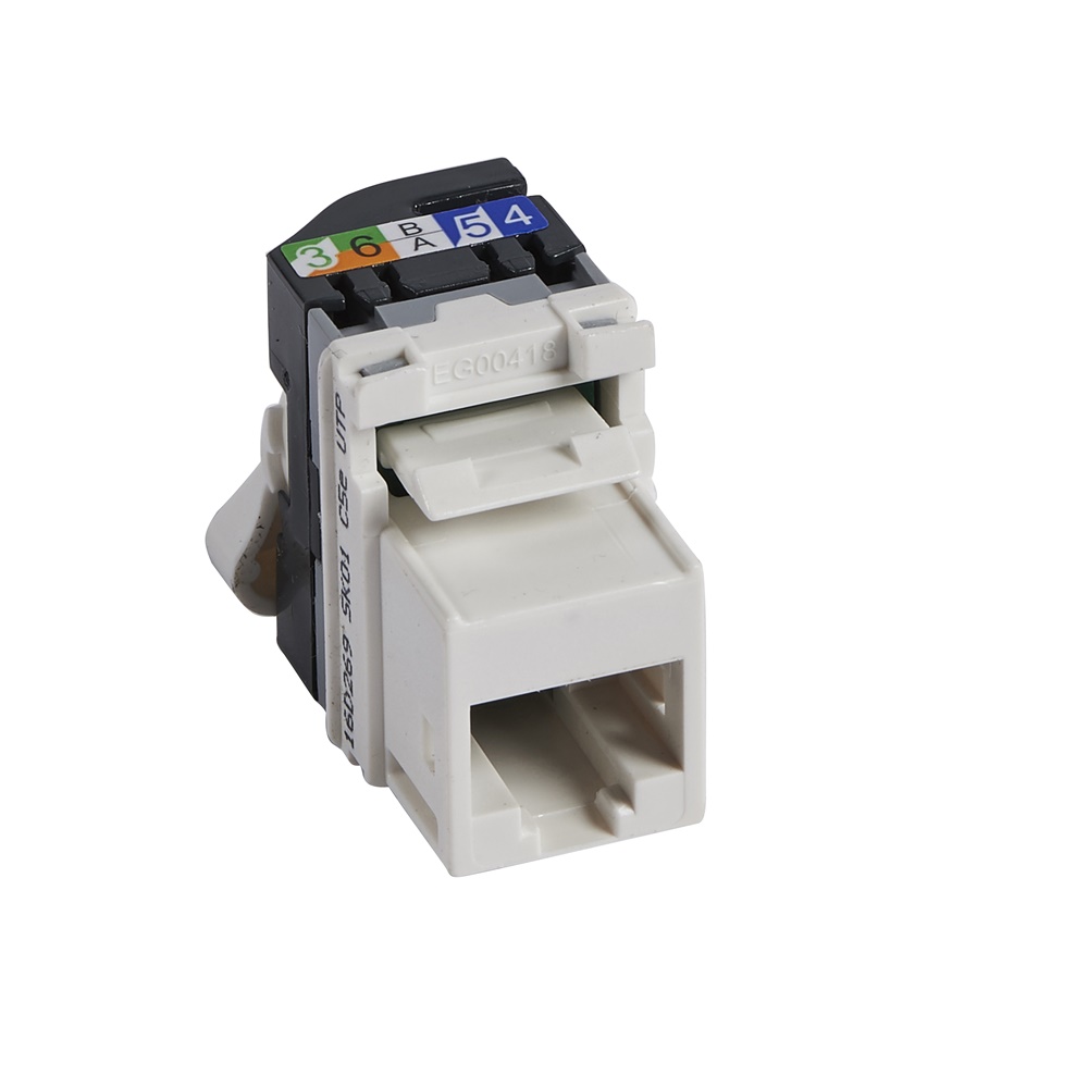 Presa Keystone Cat6 bianca con connessione senza attrezzi per cavi U/UTP 22-24 AWG, ideale per reti domestiche e professionali