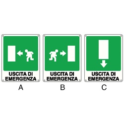 Cartello uscita emergenza sinistra materiali resistenti alta visibilità ambienti industriali e commerciali