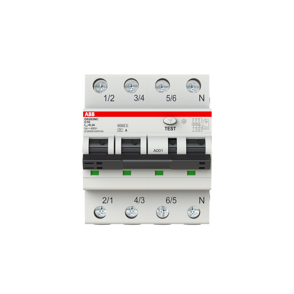 Interruttore Magnetotermico Differenziale DS203NC 3P+N 10A 300mA Tipo A Protezione Sovracorrente