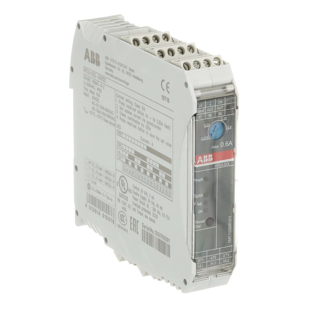 Starter elettronico compatto HF0.6-DOL 24 VDC per avvio motori fino 0,6 A e carichi non resistivi, controllo efficiente e protezione integrata
