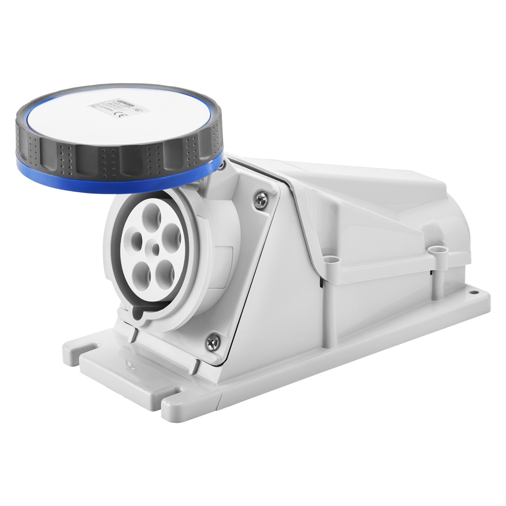 PRESA FISSA DA PARETE A 90° - IP67 - 3P+N+T 125A 200-250V 50/60HZ - BLU - 9H - CABLAGGIO A VITE