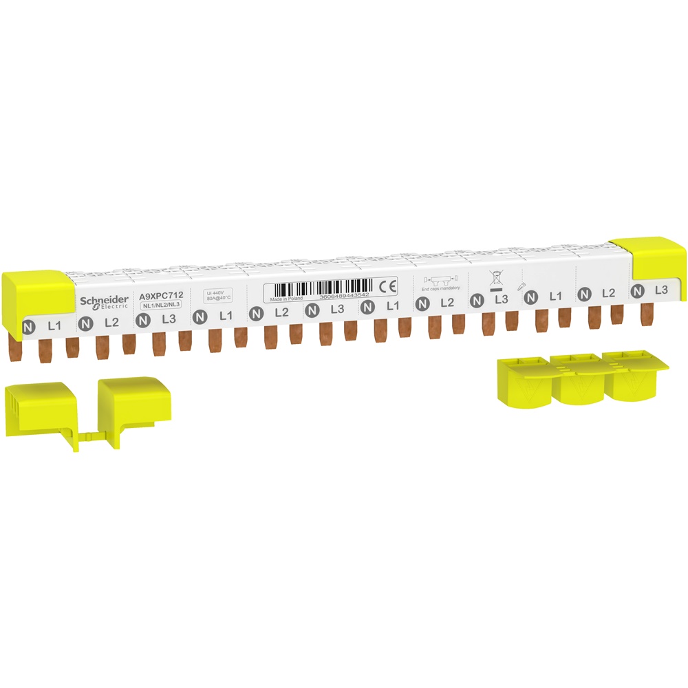 Pettine alimentazione orizzontale tagliabile 3P+N 12 moduli per Acti9 iC40 uso elettrico industriale
