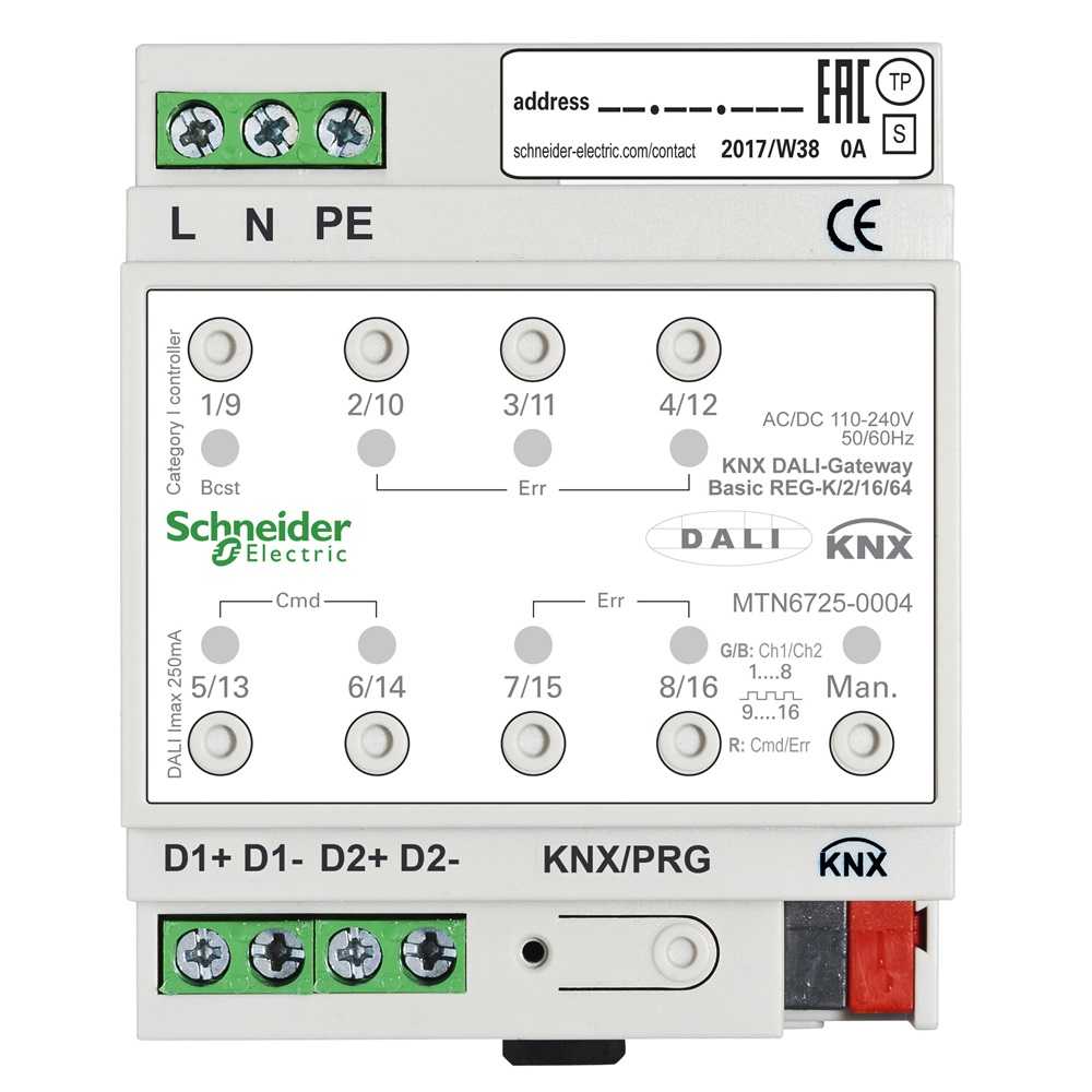 Gateway KNX DALI Basic - 2 Linee DALI 128 Lampade.Dispositivo certificato DALI2