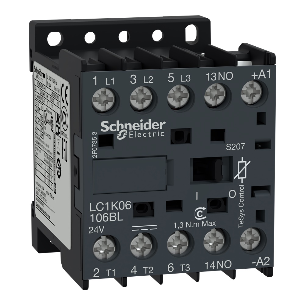 TeSys K contattore - 3P - AC-3 <= 440 V 6 A - 1 NO aux. - 24 V DC rail