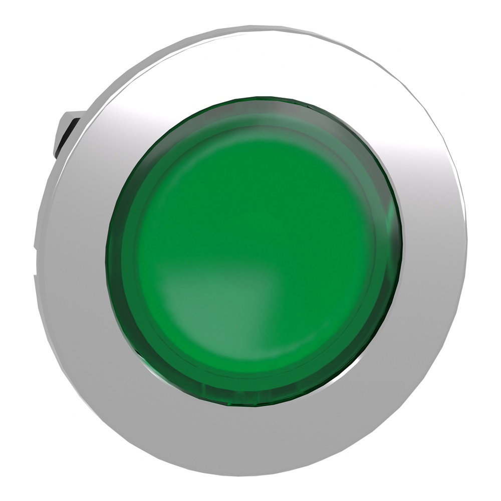 Testa pulsante luminoso verde filopannello ad aggancio passo-passo- per LED universale- Ø30