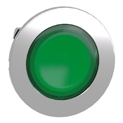 Testa pulsante luminoso verde filopannello ad aggancio passo-passo- per LED universale- Ø30