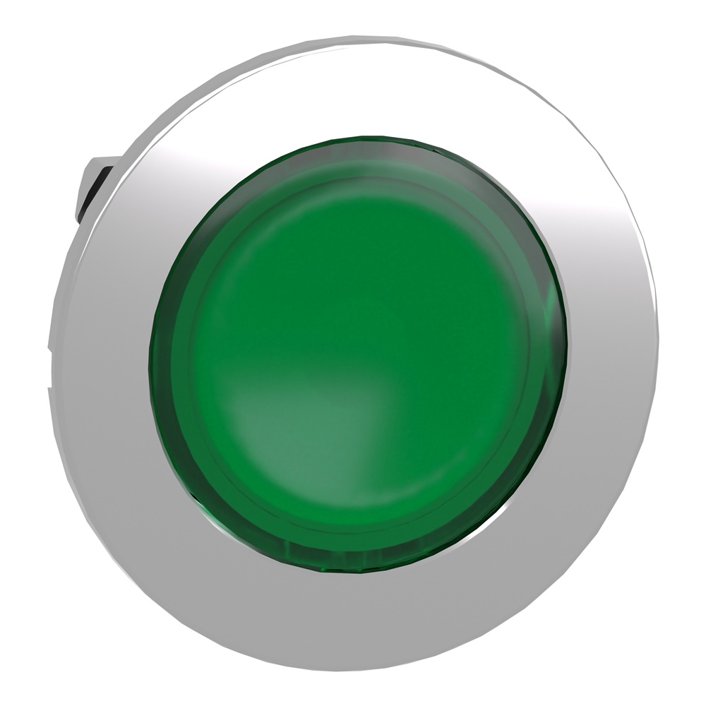 Testa pulsante luminoso  verde filopannello- per LED universale- Ø30