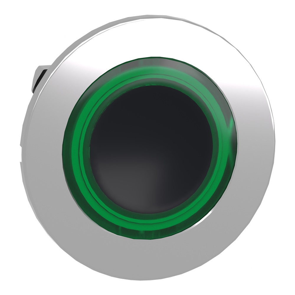Testa pulsante con anello luminoso  verde filopannello- per LED universale- Ø30