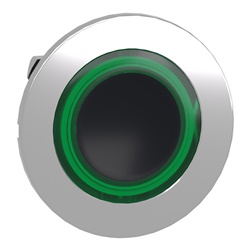Testa pulsante con anello luminoso  verde filopannello- per LED universale- Ø30