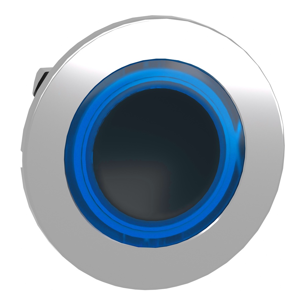 Testa pulsante con anello luminoso  blu filopannello- per LED universale- Ø30