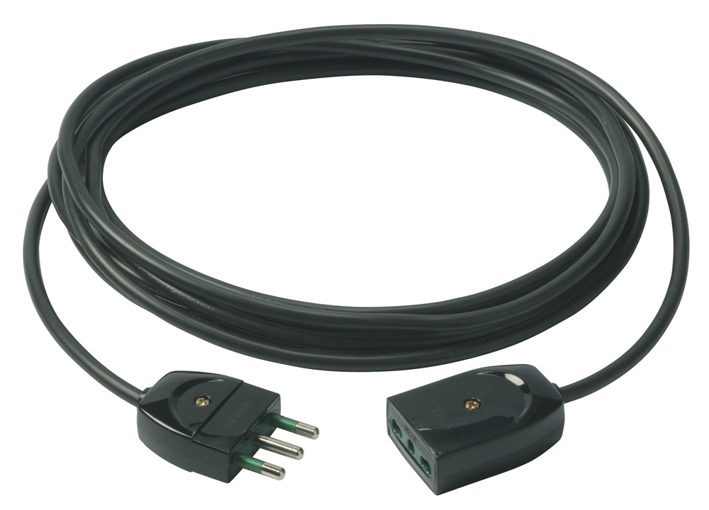 Cavo prolunga 3G1 mm² 5 metri nero spina e presa standard italiano uso domestico e professionale