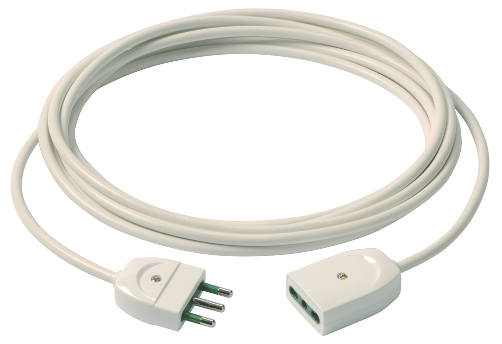 Cavo prolunga 3G1 mm² 5 metri bianco spina e presa standard italiano 16A 250V