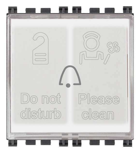 Pulsante 1P NO 10A 250V con 2 spie luminose hotel Do Not Disturb Please Clean 230V grigio 2 moduli