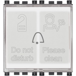 Pulsante 1P NO 10A 250V con 2 spie luminose hotel Do Not Disturb Please Clean 230V grigio 2 moduli