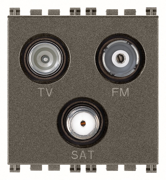 Presa coassiale TV-FM-SAT diretta 3 uscite Metal 5-2400 MHz 2 moduli per impianti TV e satellitari