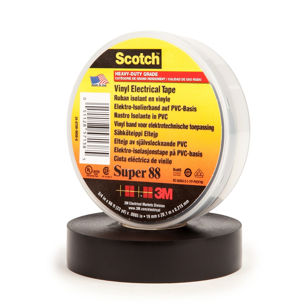 Nastro isolante PVC Super 88 nero 19mmx20mt autoestinguente alta resistenza UV e chimica temperatura -18°C/+105°C isolamento elettrico e meccanico