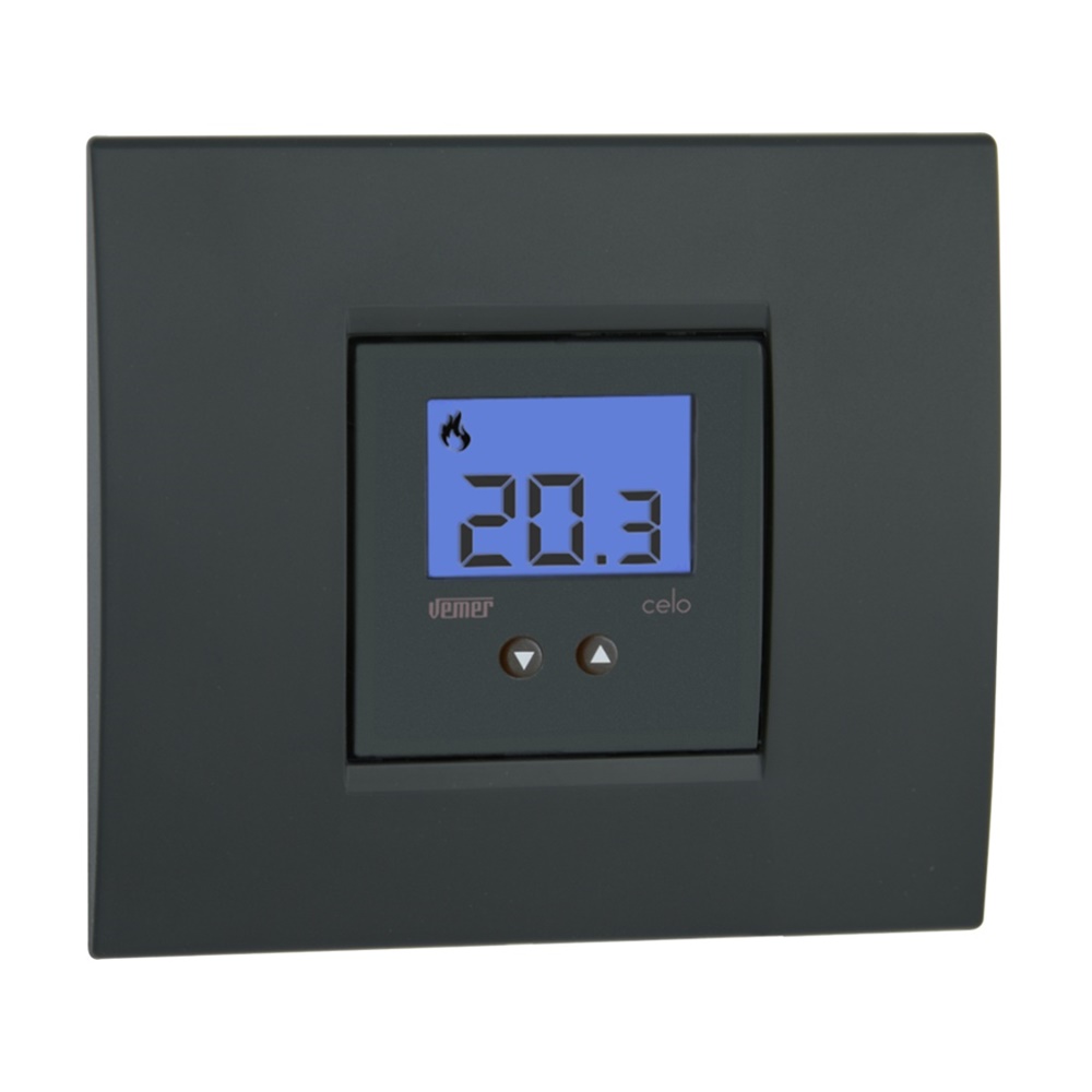 Termostato incasso CELO LCD 2 moduli 230V display blu blocco tastiera ambienti pubblici