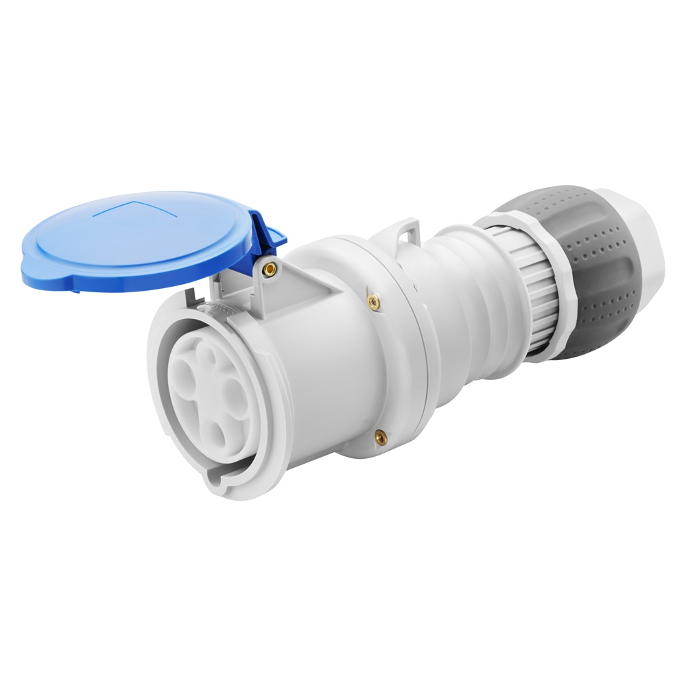 PRESA MOBILE DIRITTA HP - IP44/IP54 - 2P+T 63A 200-250V 50/60HZ - BLU - 6H - CABLAGGIO A MANTELLO