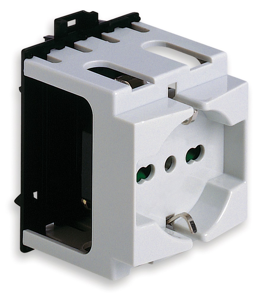 Presa 2P+T 16A 250V universale guida DIN standard italiano grigio RAL 7035