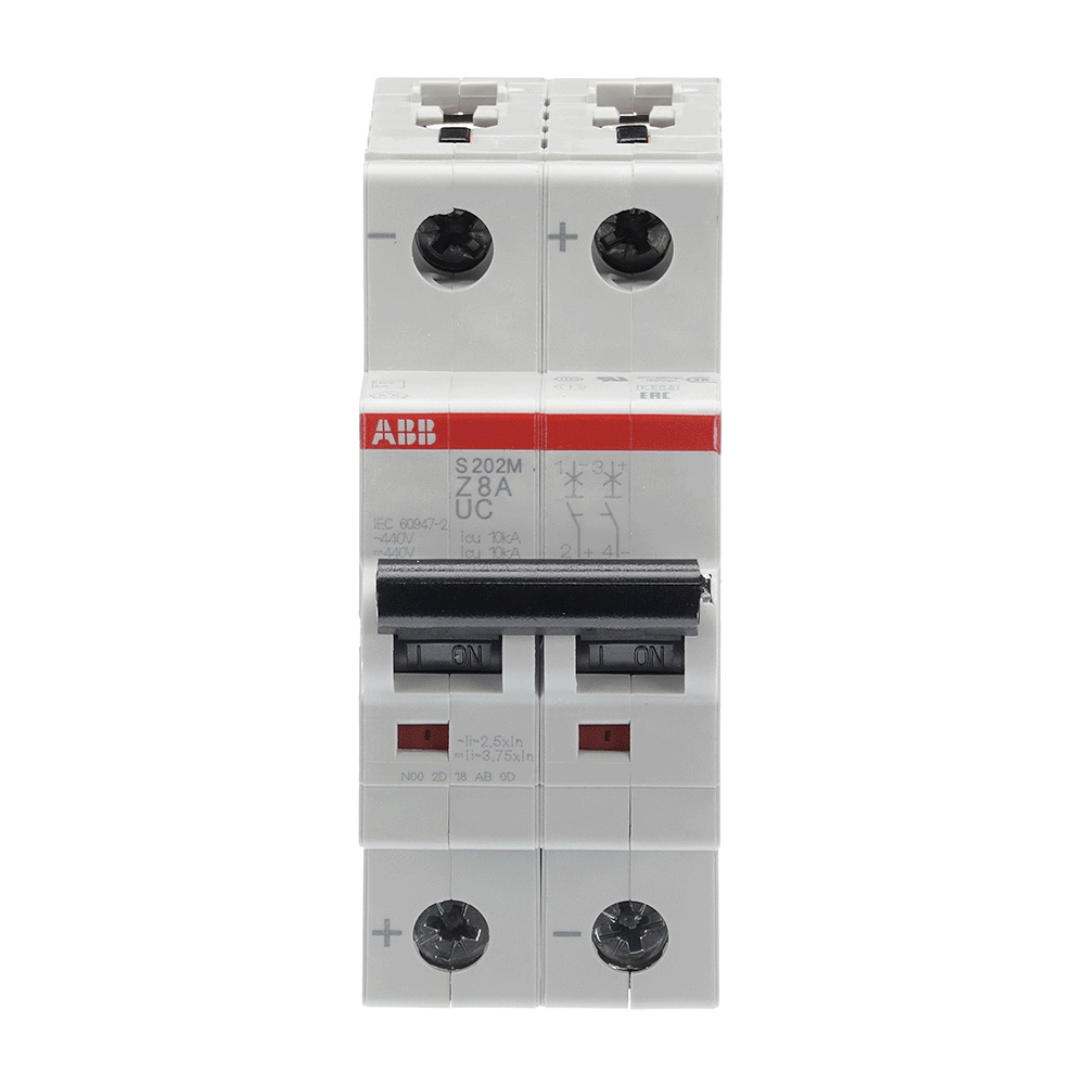 Interruttore automatico Miniature Circuit Breaker S200MUC 2P 8A Z AC/DC 10kA uso industriale e civile