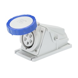 PRESA FISSA DA PARETE A 90° - IP67 - 3P+N+T 32A 200-250V 50/60HZ - BLU - 9H - CABLAGGIO A VITE