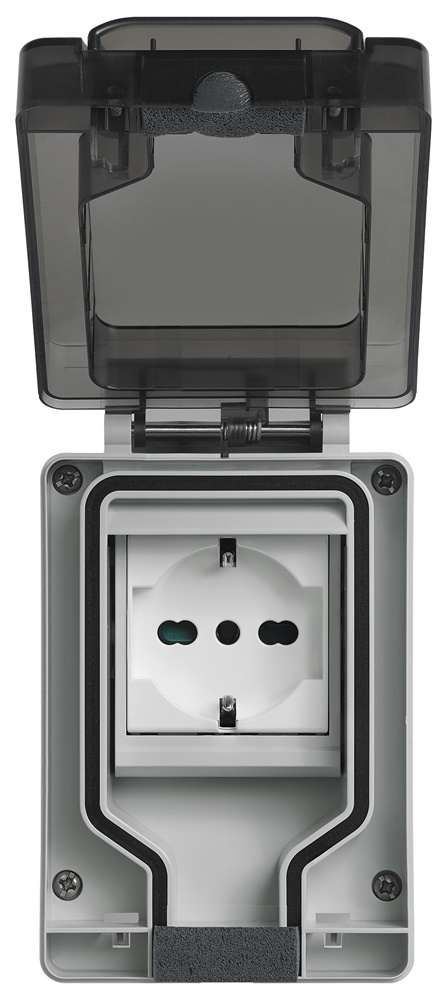 Contenitore IP66 spina inserita presa 2P+T 16A 250V universale parete stagno bianco 2 moduli