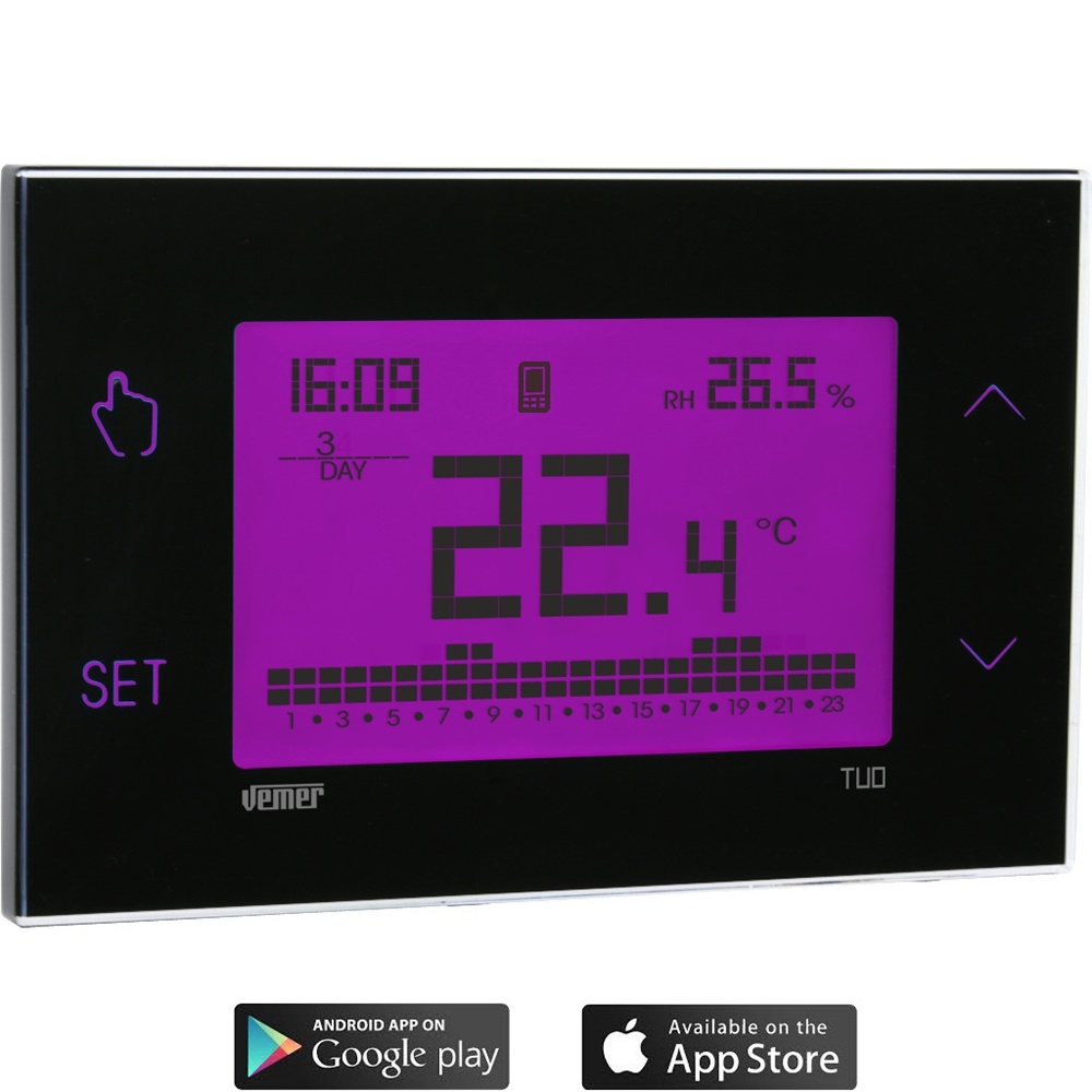 Cronotermostato touch screen GSM nero programmazione settimanale controllo remoto app