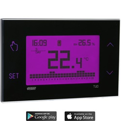 Cronotermostato touch screen GSM nero programmazione settimanale controllo remoto app