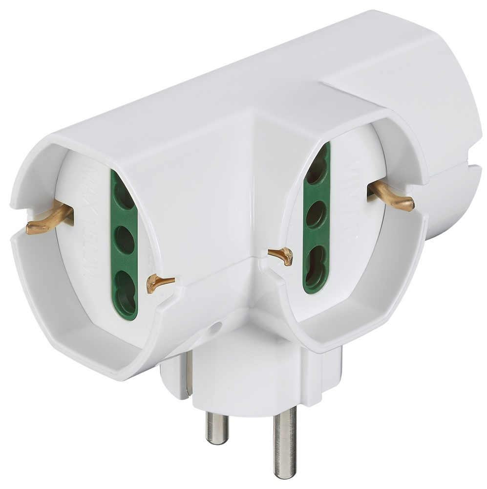 Adattatore multiplo verticale SICURY 250V 1500W spina 2P+T 16A tre prese universali bianco