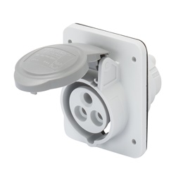 PRESA FISSA DA INCASSO A 10° HP - IP44/IP54 - 2P+T 16A >50-250V c.c. - GRIGIO - 3H - CABLAGGIO A VITE