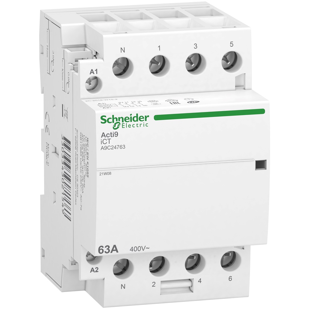 Contattore modulare Acti9 iCT 4NA 63A comando 230-240V AC 3P+N per illuminazione e controllo remoto