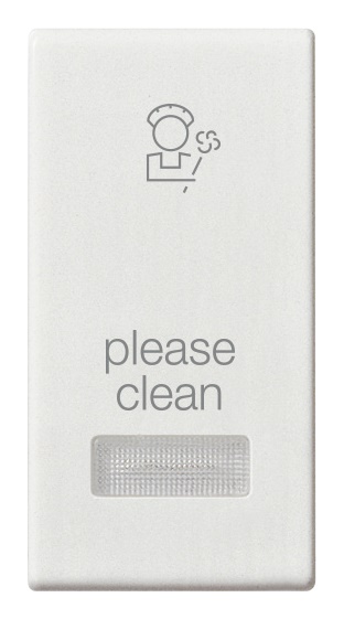 Tasto intercambiabile 1 modulo con diffusore illuminabile simbolo Please Clean bianco per impianti elettrici