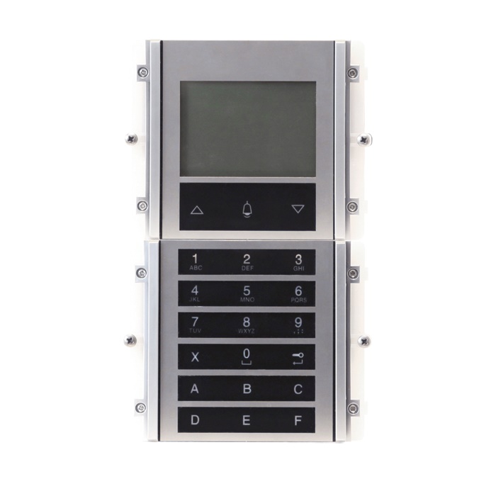 Serie Ikall Metal - Modulo chiamata digitale, sistemi Simplebus 2 e ViP, display LCD, tastiera 21 pulsanti, 3500 nomi