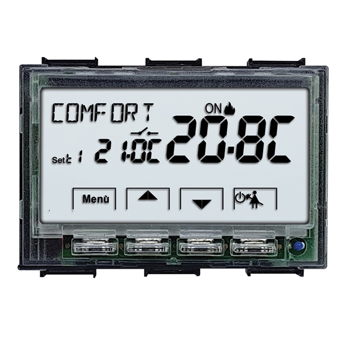 Termostato digitale incasso 230VAC con display LCD retroilluminato per controllo temperatura impianti a pavimento