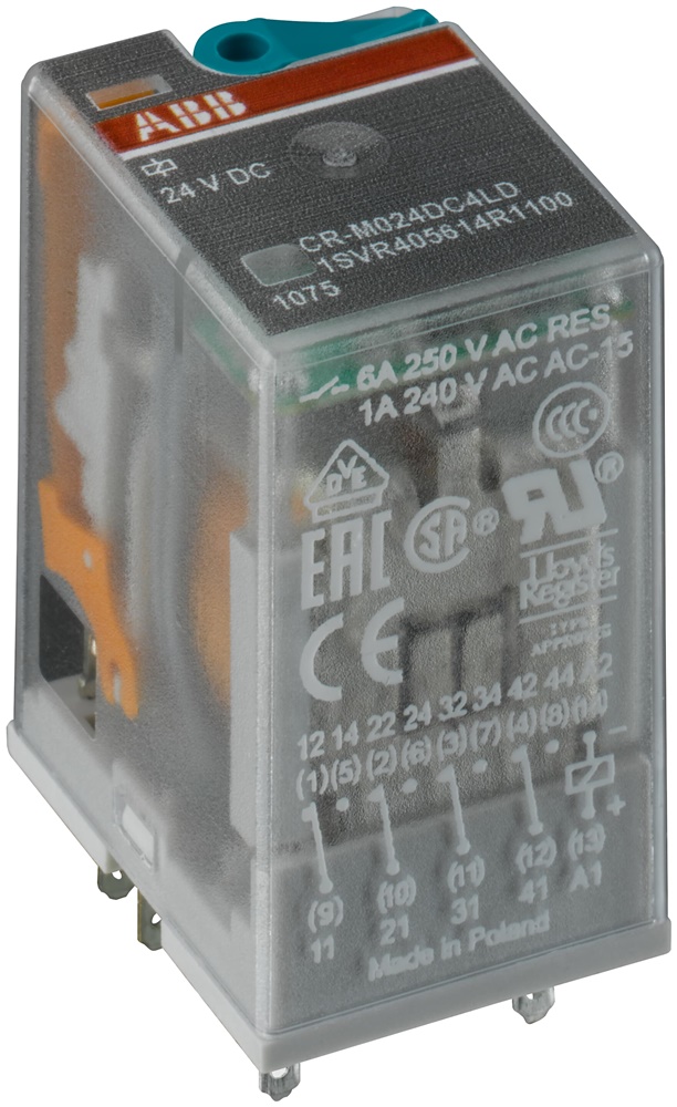 Relè interfaccia pluggabile CR-M110DC2L 110VDC 2 contatti commutabili 250V 12A con LED e pulsante test per montaggio su guida DIN