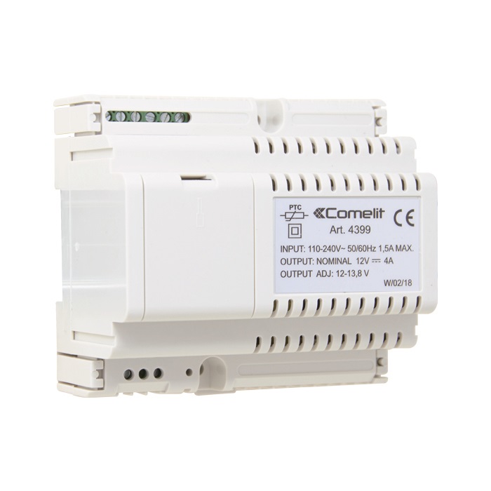 Alimentatore 12VDC 4A, ingresso 110-240VAC, tensione regolabile 12-13.8VDC, contenitore DIN 6 moduli