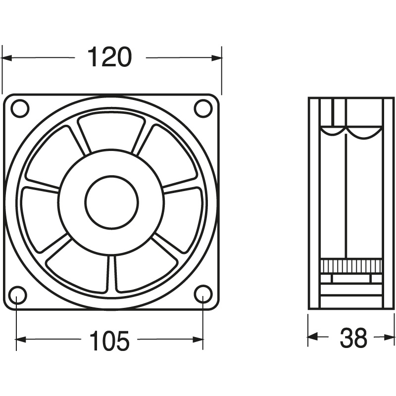 Ventilatore elettrico compatto 120x120x38 mm per raffreddamento quadri elettrici e apparecchiature industriali