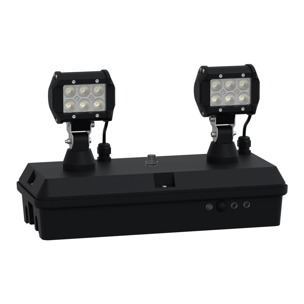 Apparecchio illuminazione sicurezza Exiway Smartduo IP65 autoalimentato 2400lm doppio faro orientabile per aree alto rischio
