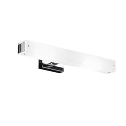 Applique da bagno in ottone cromato con diffusore vetro pyrex satinato, attacco R7s per lampadine LED, illuminazione uniforme 360°