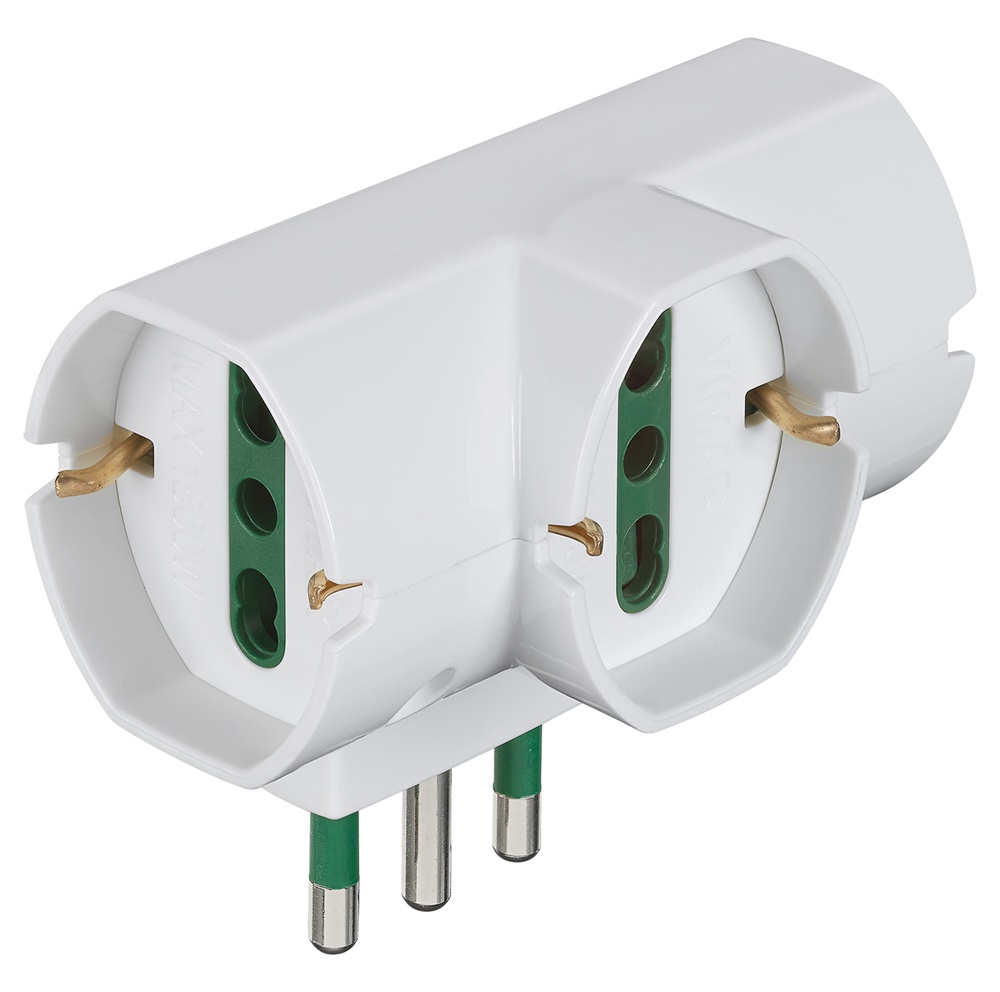 Adattatore multiplo verticale 250V 1500W spina S17 3 prese universali P40 bianco