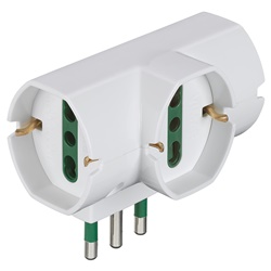 Adattatore multiplo verticale 250V 1500W spina S17 3 prese universali P40 bianco