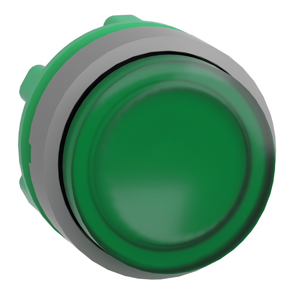 Testa pulsante luminoso verde ghiera grigia- per LED universale - Ø22