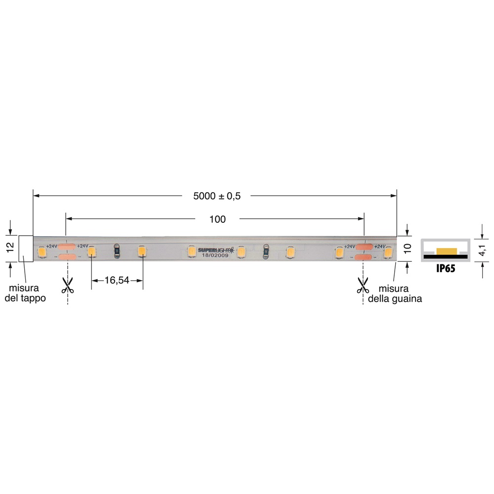 Striscia LED 5W/m 24V IP65 flessibile resistente per illuminazione interna ed esterna