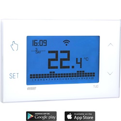 Cronotermostato Wi-Fi Touchscreen colore bianco programmazione settimanale controllo remoto app