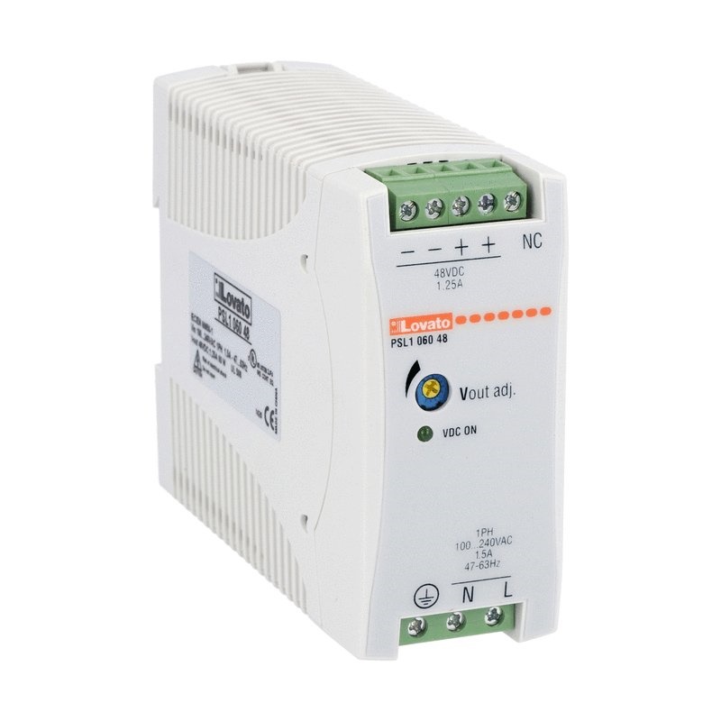 Alimentatore switching 24VDC 60W 2,5A fissaggio su guida DIN monofase