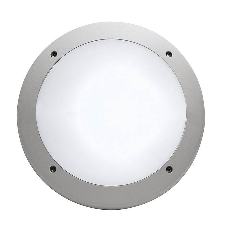 Applique plafoniera tonda grigia IP66 policarbonato antiurto attacco E27 per esterno