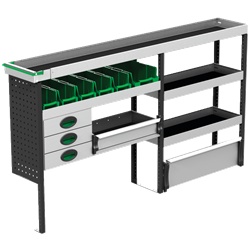 Kit flessibile per furgone con canaletta integrata, 6 cassette modulari, officina mobile compatta e rapida da montare