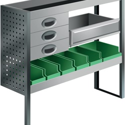 Kit flessibile compatto per furgone con 6 cassette modulari e separatori, officina mobile ottimizzata