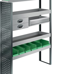 Kit flessibile corto con canaletta e cassette per furgone officina mobile organizzata